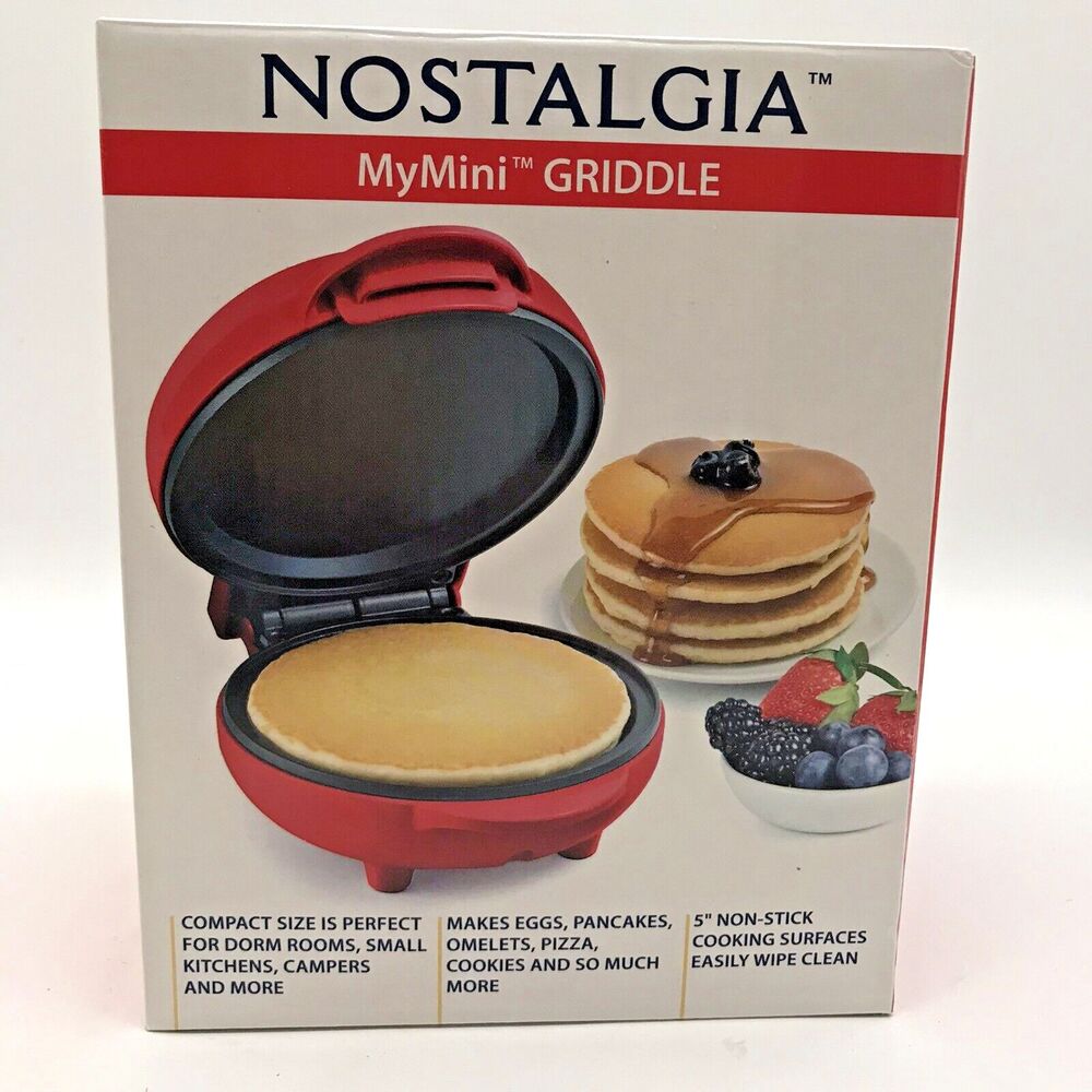NOB Nostalgia My Mini 5" Non-Stick Surface Red Griddle Burgers Pancakes Omelets